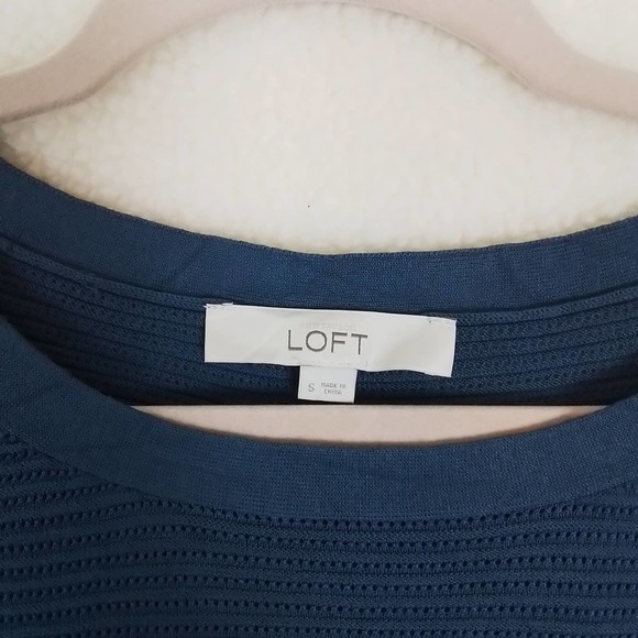LOFT Open Knit Sweater Tunic Size Small Blue w/ Button Up Side Seams - Picture 9 of 11